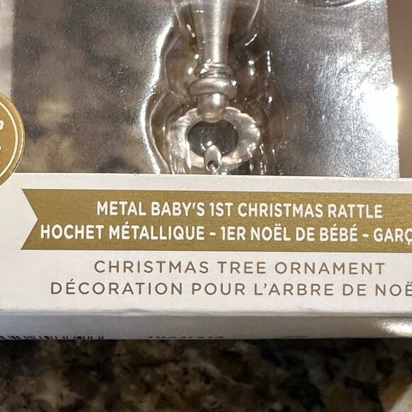 Hallmark Baby’s First Christmas Metal Rattle Dated Ornament Pink Ribbon NIB - Picture 3 of 5